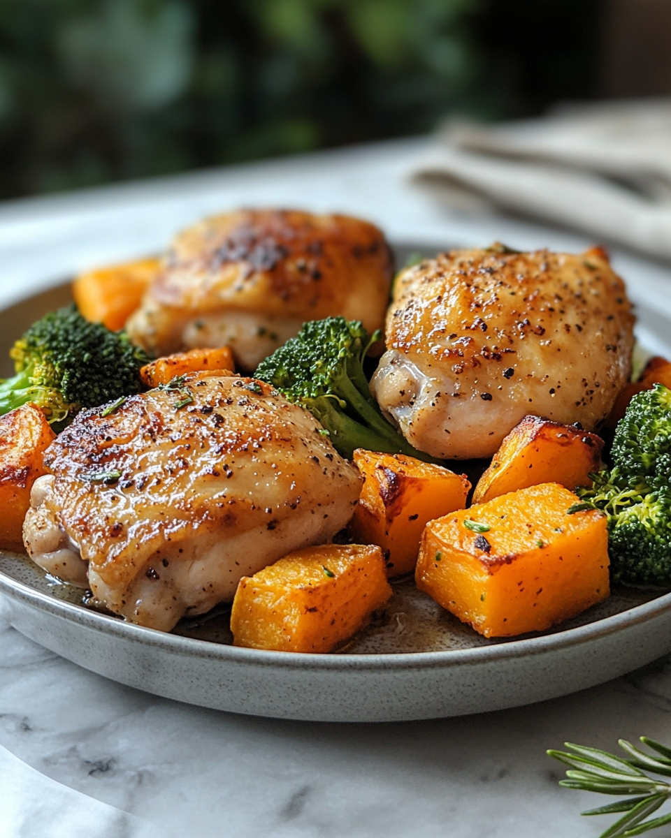 One-Pan Chicken with Sweet Potatoes and Broccoli